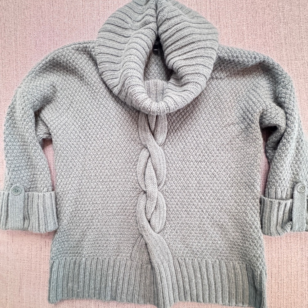 Talbots Petites Olive Green Alpaca Wool Blend Cable Knit Cowl Neck Sweater LP